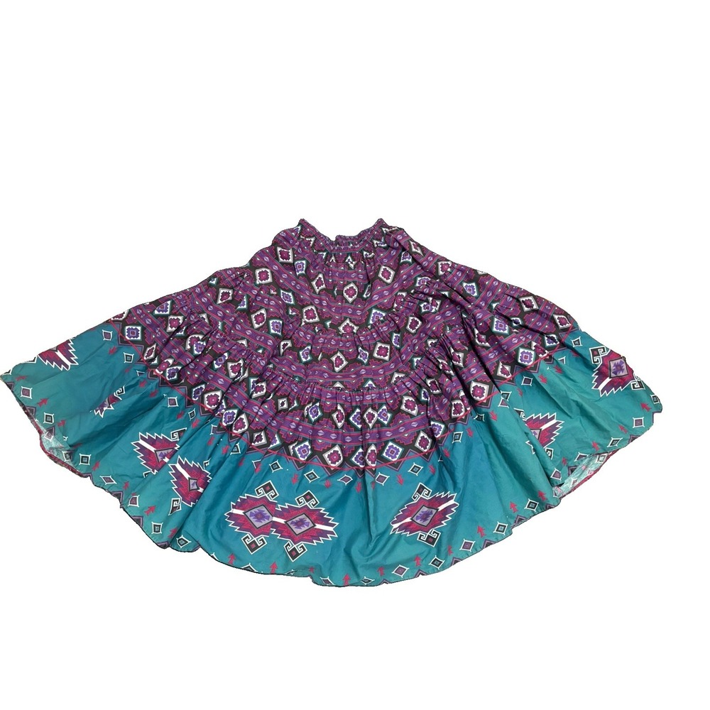 Vintage Western Prairie Skirt M Blue Purple Southwest Aztec Full Ruffle Boho